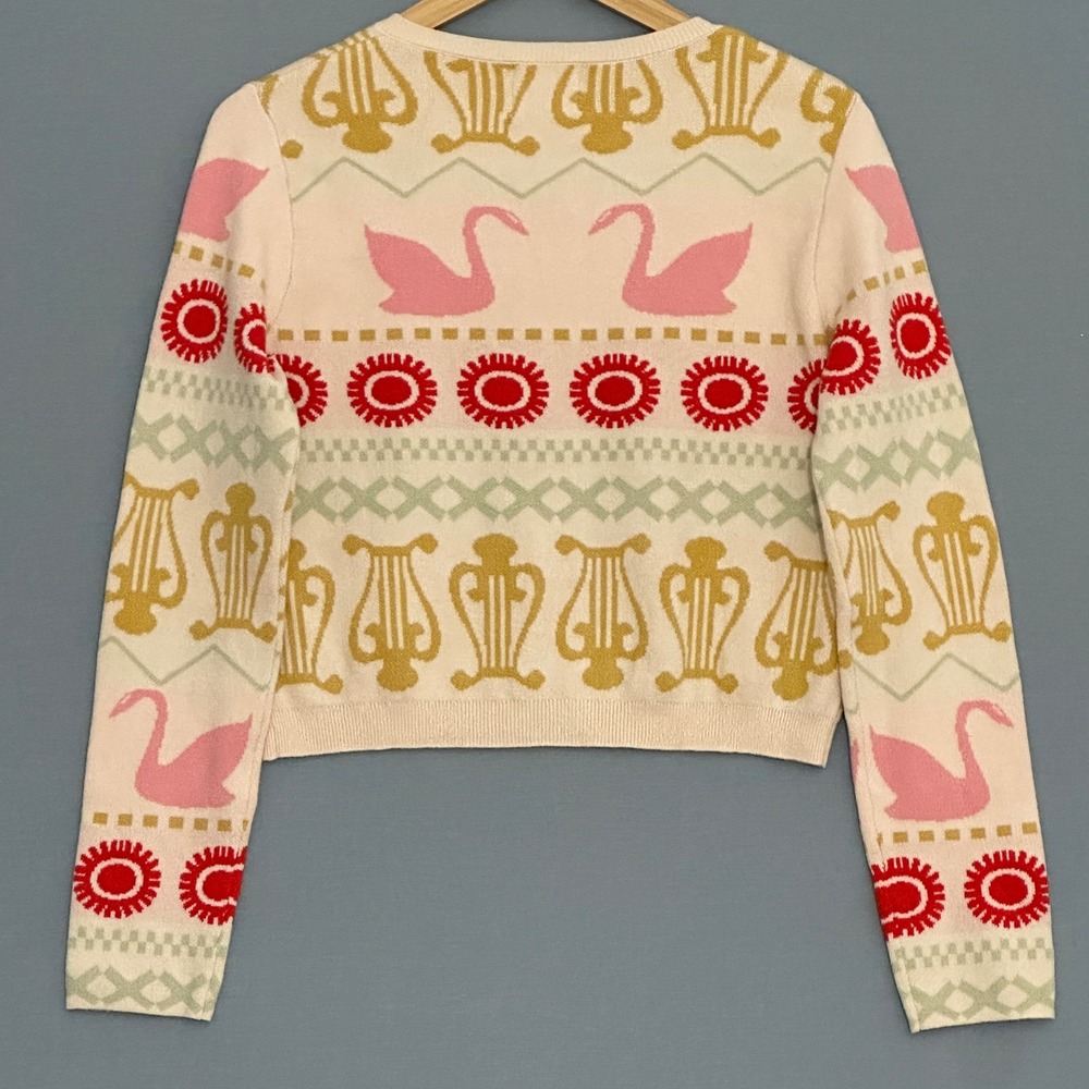 Swan Print Cardigan Womens M Pink Whimsical Cottagecore Soft Girl Willow & Wind - Picture 4 of 9